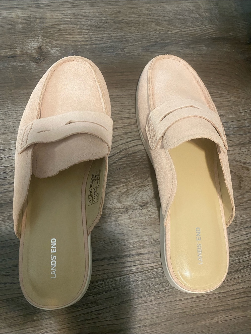 Lands' End Pale Pink Suede Penny Mules